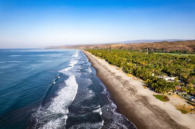 An aerial view of the Pacific coastline in La Libertad